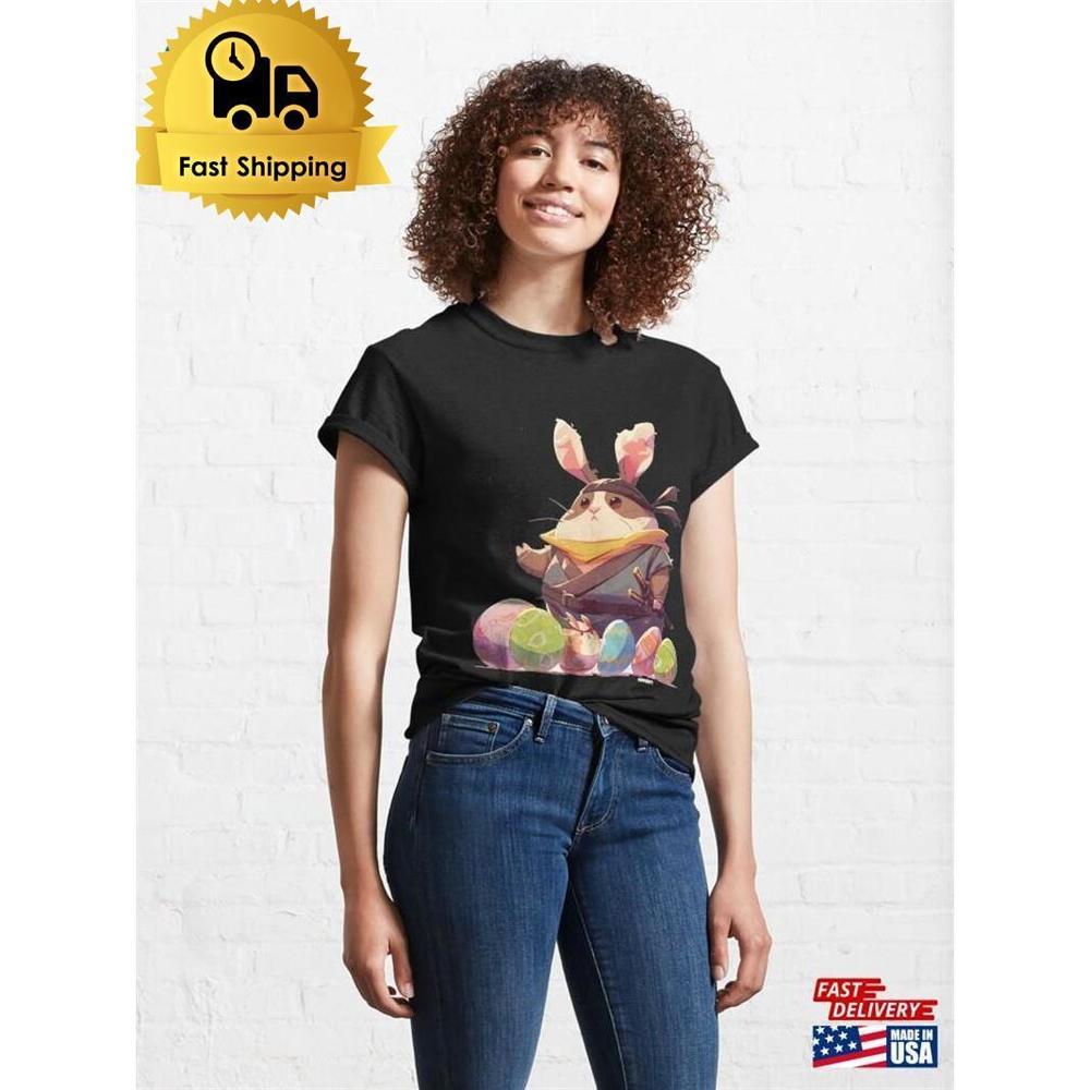 Easter Eggs Hunt Ninja Guinea Pig With Bunny Ears Classic T-Shirt